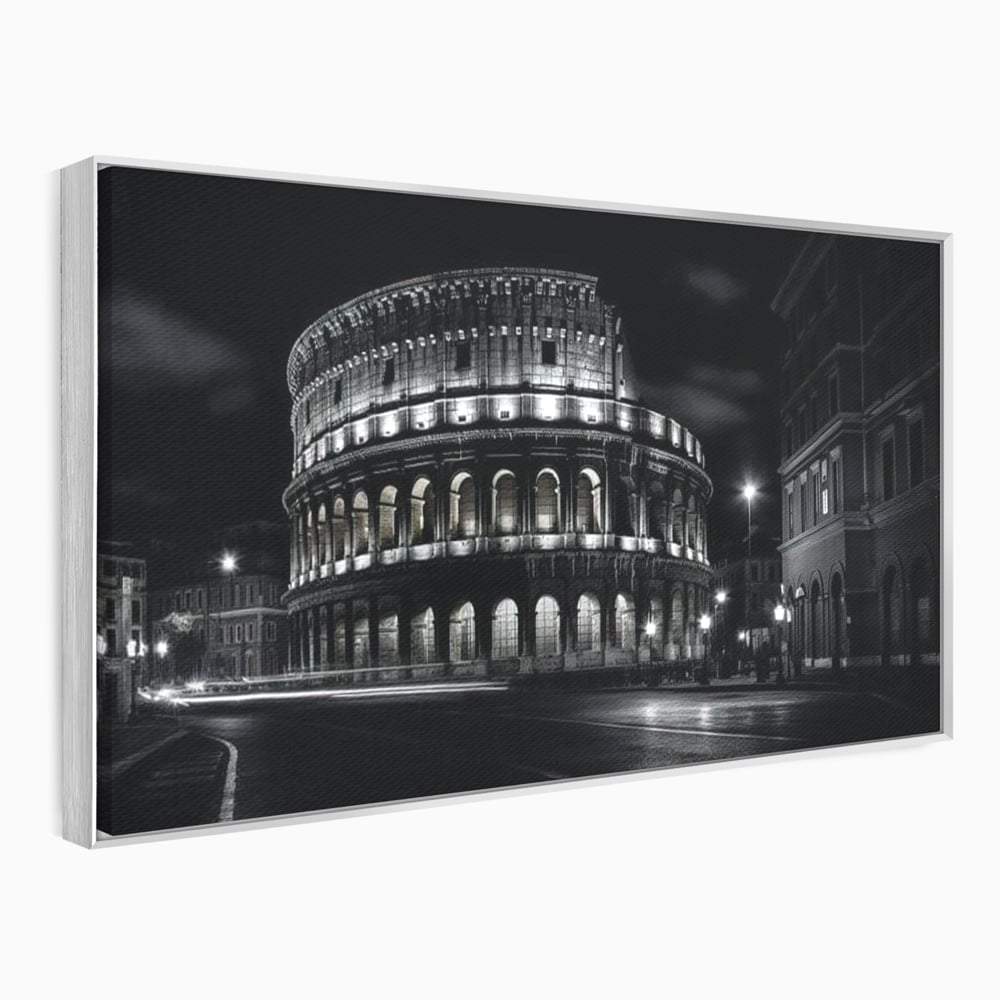 Tablou canvas cu tablou canvas cu colosseumul noaptea, in rama de aluminiu argintiu